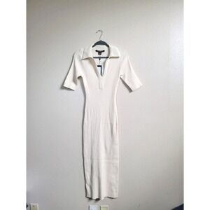 French Connection Cosysoft Vneck Midi Dress Womens Short Sleeve Pullover Cream L